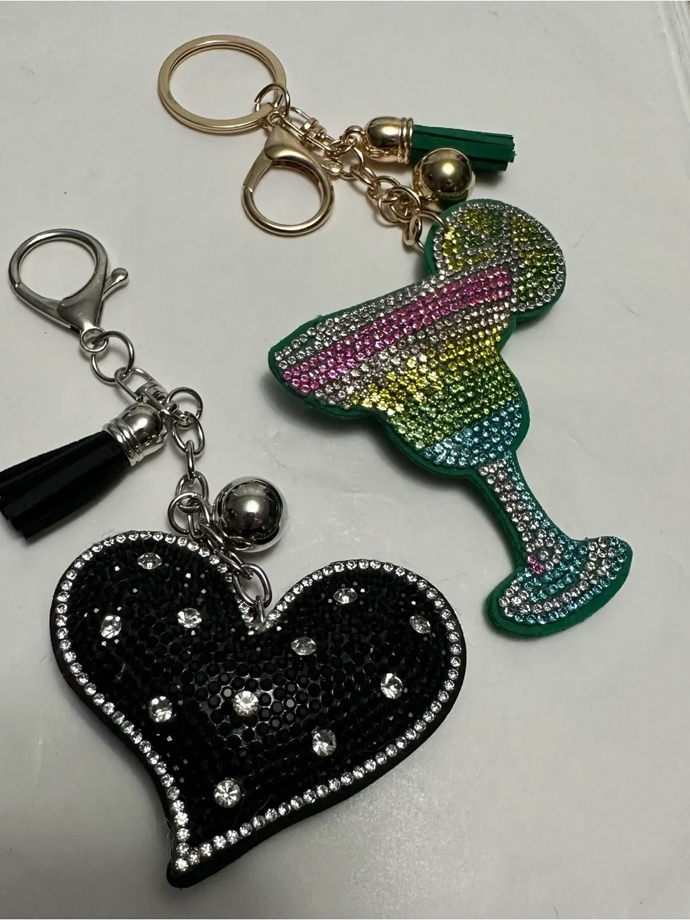 Crystal-Embellished Margarita Keychain and Heart bag charms